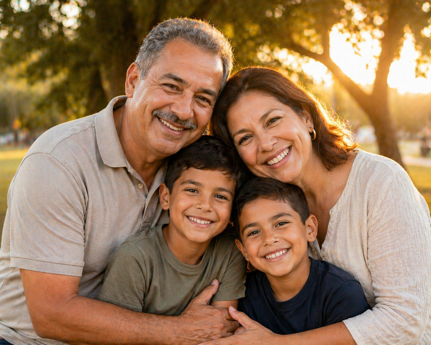 Familia latinoamericana protegida por seguros internacionales