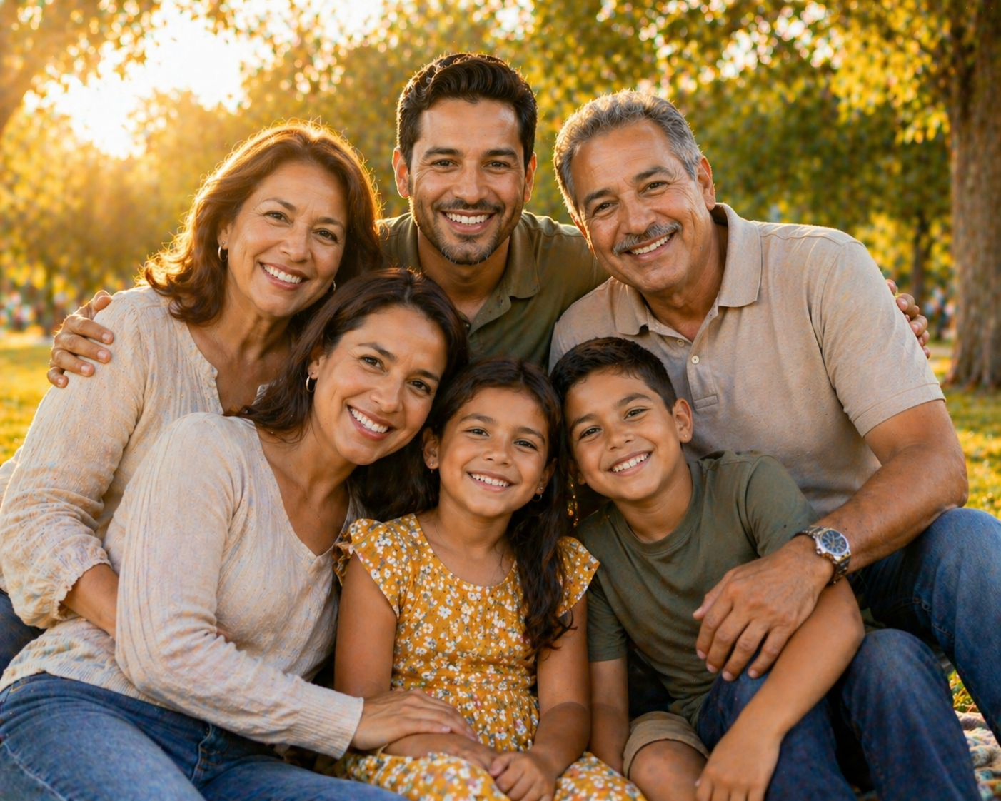 Familia latina feliz protegida por Next Level Seguros
